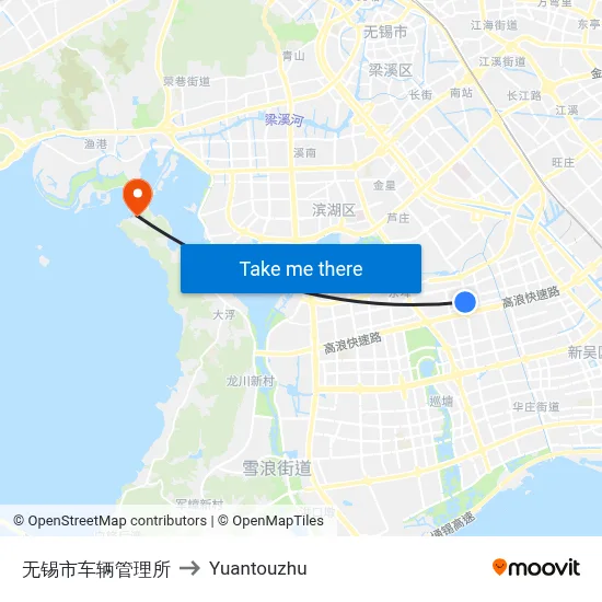 Wuxi Vehicle Management Office to Yuantouzhu map