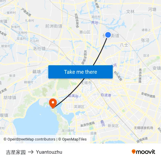 Jixing Home Garden to Yuantouzhu map
