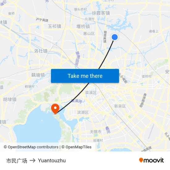 市民广场 to Yuantouzhu map