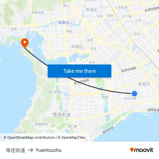 Huazhuang Street to Yuantouzhu map