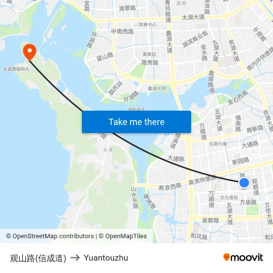 Guanshan Road (Xincheng Road) to Yuantouzhu map