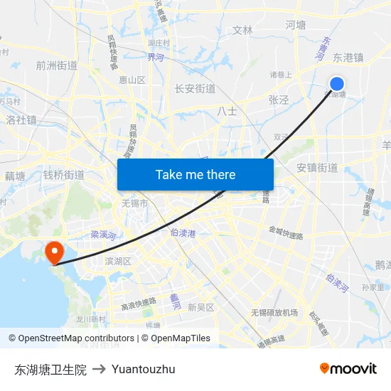 Donghu Tang Health Center to Yuantouzhu map