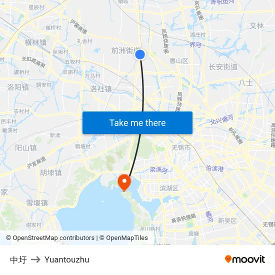 Zhongwei to Yuantouzhu map