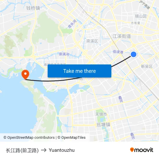 Changjiang Road (Qianwei Road) to Yuantouzhu map