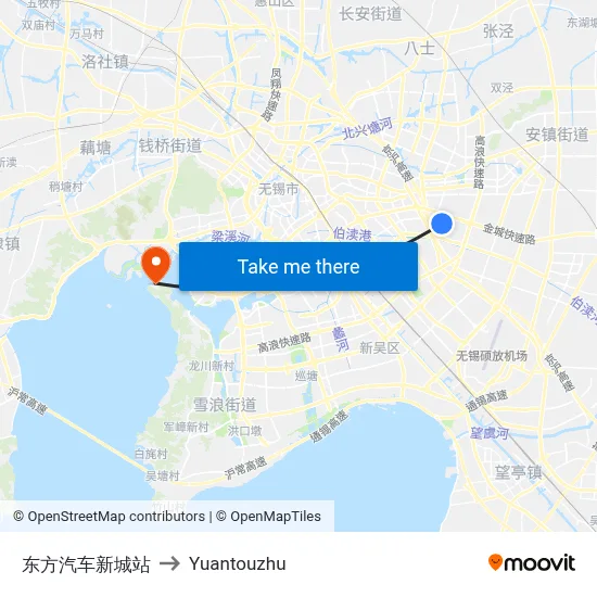 Oriental Auto City Station to Yuantouzhu map