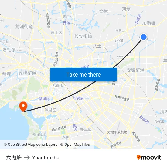 Donghu Pond to Yuantouzhu map