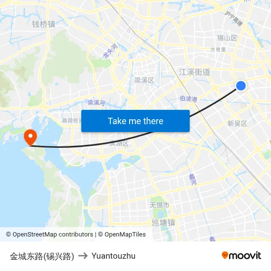 Jincheng East Road (Xixing Road) to Yuantouzhu map