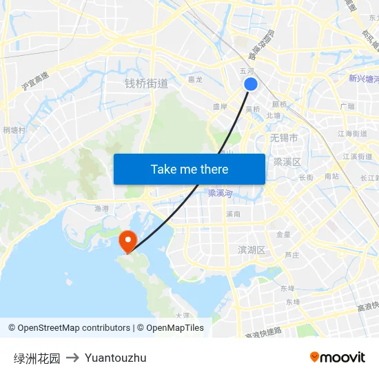 Oasis Garden to Yuantouzhu map