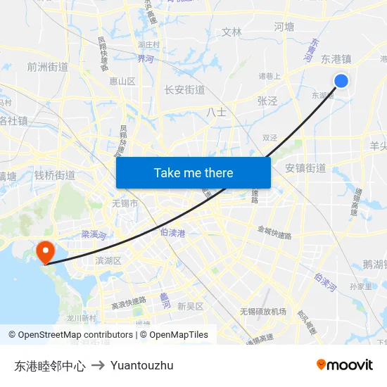 Donggang Community Center to Yuantouzhu map