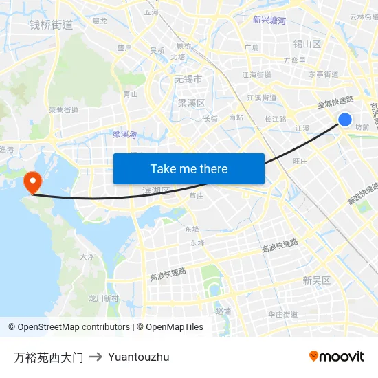 Wanyuyuan West Gate to Yuantouzhu map