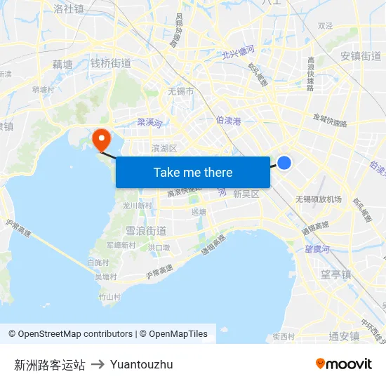 Xinzhou Road Bus Station to Yuantouzhu map