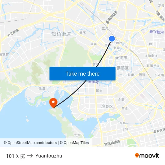 Hospital 101 to Yuantouzhu map