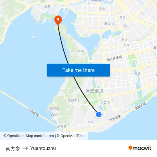 Nanfang Spring to Yuantouzhu map