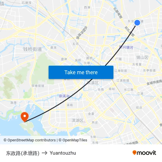 Dongzheng Road (Chengtang Road) to Yuantouzhu map