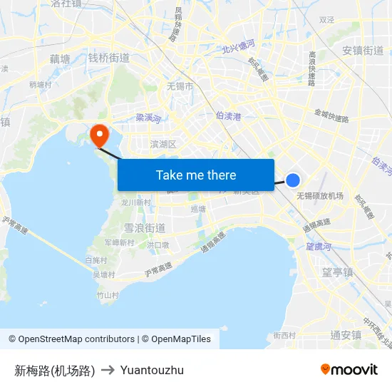 Xinmei Road (Airport Road) to Yuantouzhu map