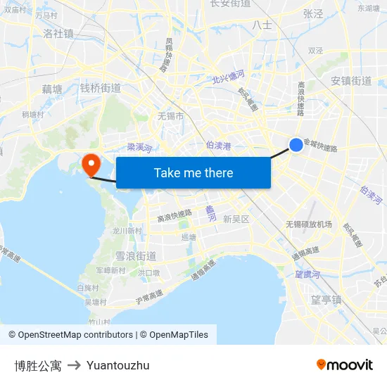 Bosheng Apartments to Yuantouzhu map