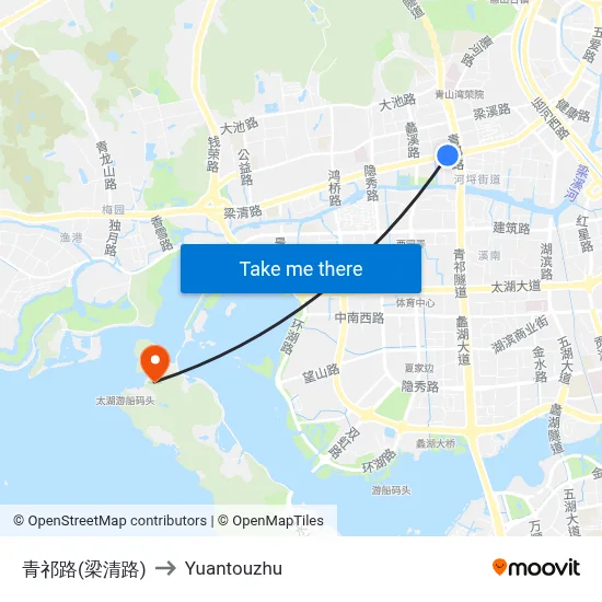 Qingqi Road (Liangqing Road) to Yuantouzhu map