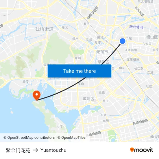Zijinmen Garden to Yuantouzhu map