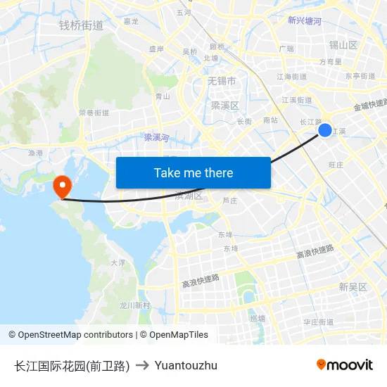 Changjiang International Garden (Qianwei Road) to Yuantouzhu map