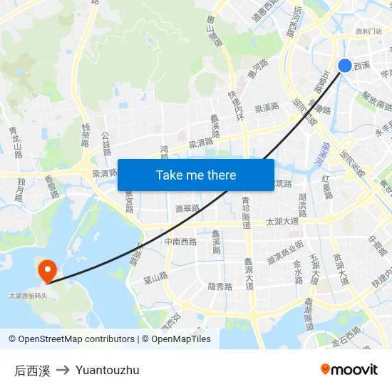后西溪 to Yuantouzhu map