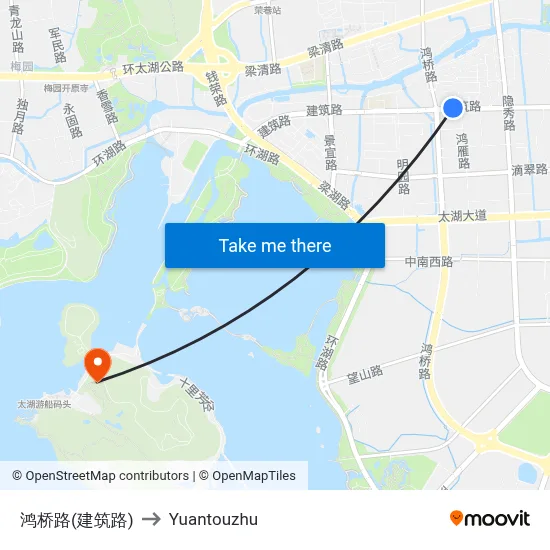 Hongqiao Road (Jianzhu Road) to Yuantouzhu map