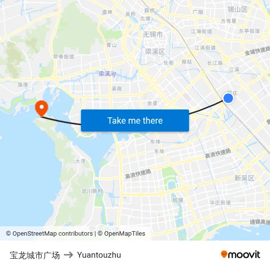 Baolong City Square to Yuantouzhu map