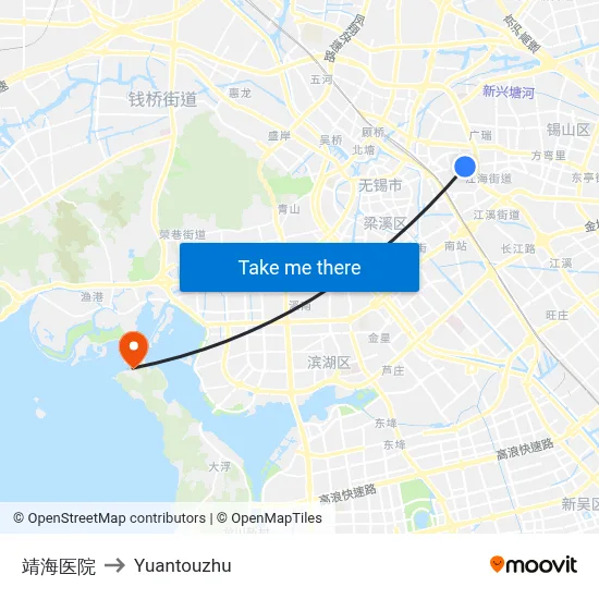 Jinghai Hospital to Yuantouzhu map