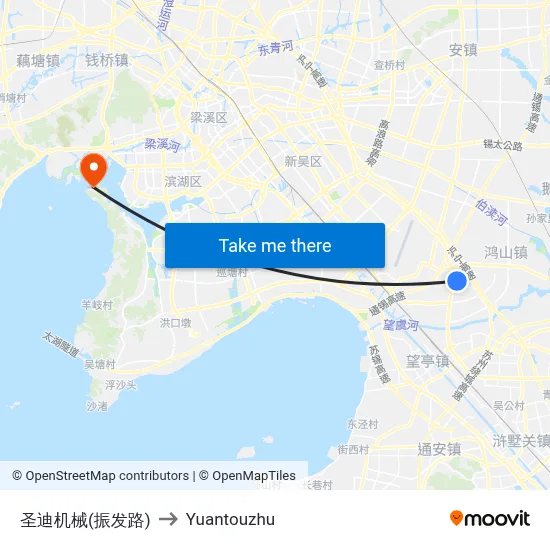 圣迪机械(振发路) to Yuantouzhu map