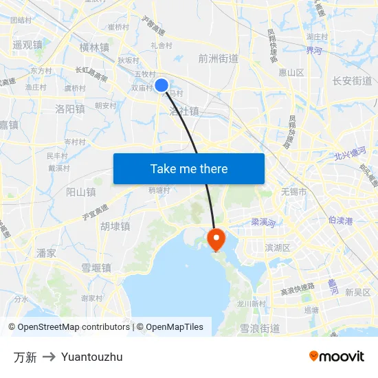 Wan Xin to Yuantouzhu map
