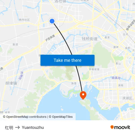 Hongming to Yuantouzhu map