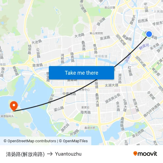 Qingyang Road (Jiefang South Road) to Yuantouzhu map