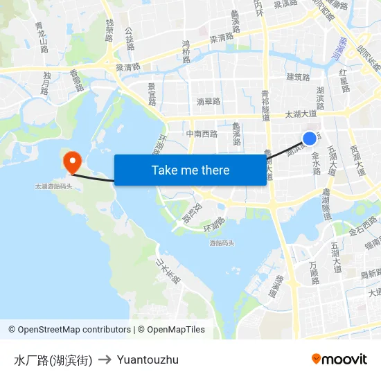 Shuichang Road (Hubin Street) to Yuantouzhu map