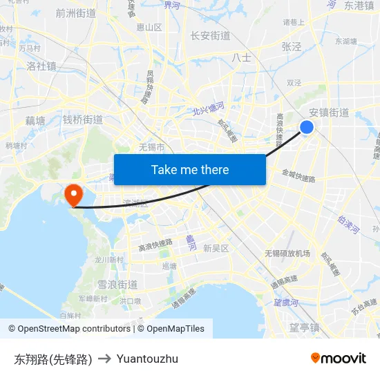Dongxiang Road (Xianfeng Road) to Yuantouzhu map