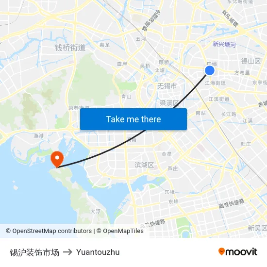 Xihu Decoration Market to Yuantouzhu map