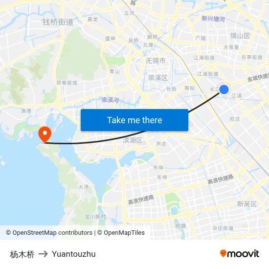 Yangmuqiao to Yuantouzhu map
