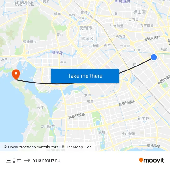 Third High School to Yuantouzhu map