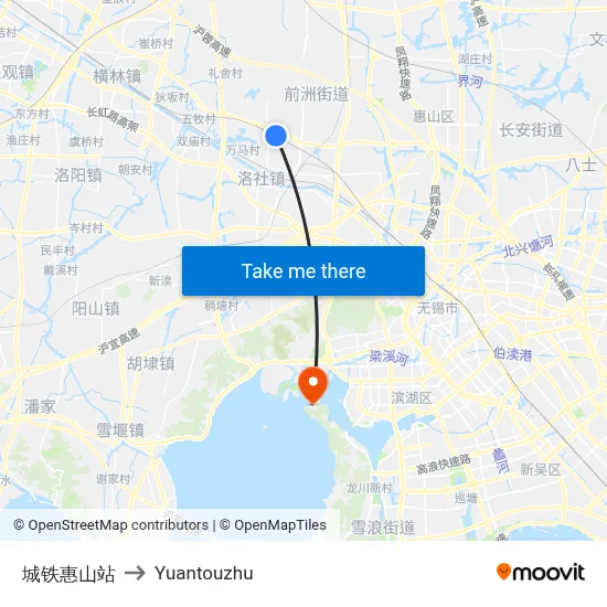 Huishan Railway Station to Yuantouzhu map