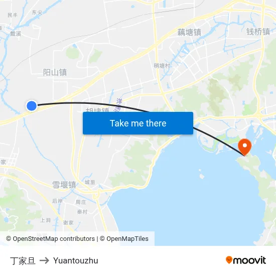 丁家旦 to Yuantouzhu map