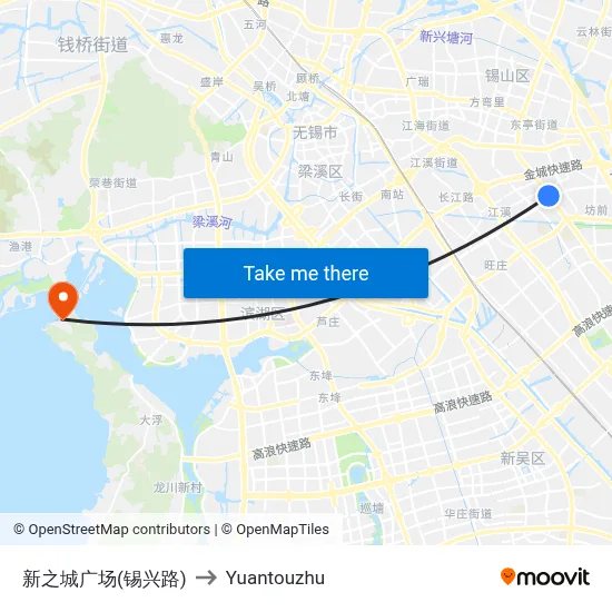Xinzhicheng Plaza (Xixing Road) to Yuantouzhu map