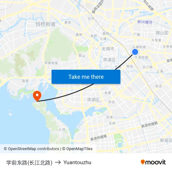 Xueqian East Road (Changjiang North Road) to Yuantouzhu map