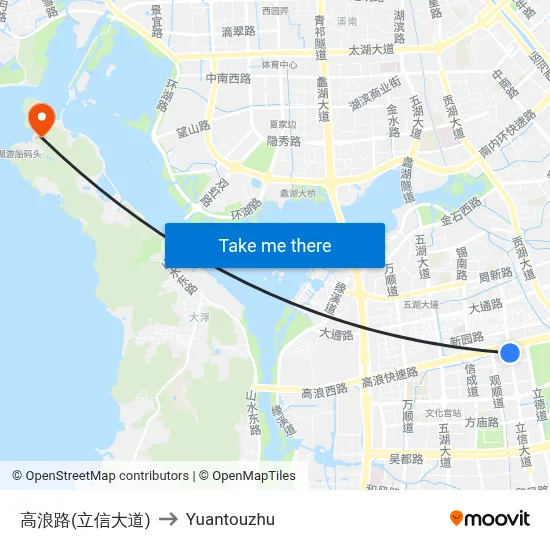 Gaolang Road (Lixin Avenue) to Yuantouzhu map