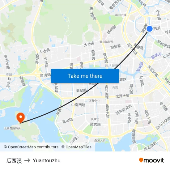 Hou Xixi to Yuantouzhu map