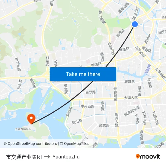 市交通产业集团 to Yuantouzhu map