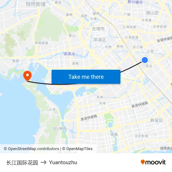 Changjiang International Garden to Yuantouzhu map