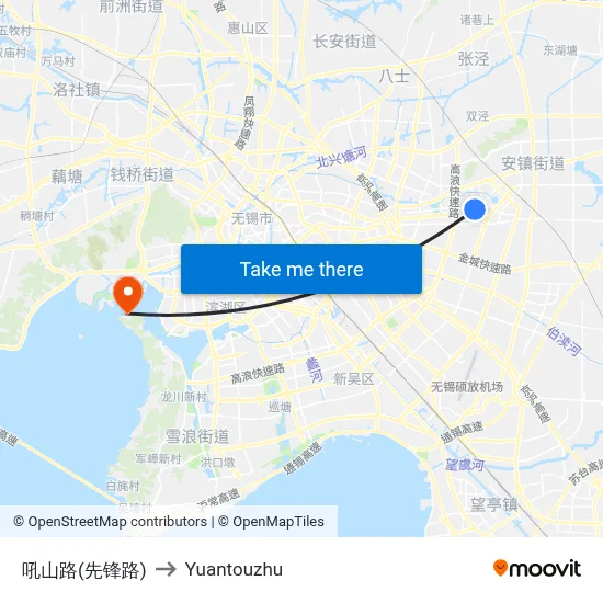 Houshan Road (Xianfeng Road) to Yuantouzhu map