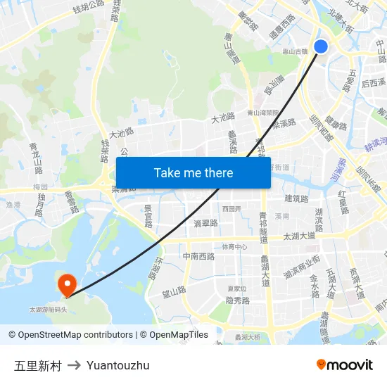 Wuli New Village to Yuantouzhu map