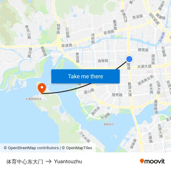 体育中心东大门 to Yuantouzhu map