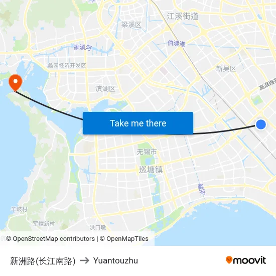Xinzhou Road (Changjiang South Road) to Yuantouzhu map