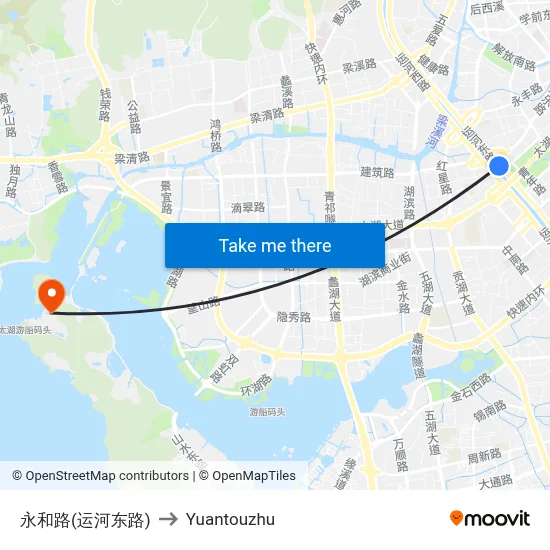 Yonghe Road (Canal East Road) to Yuantouzhu map
