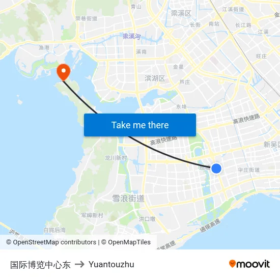 International Expo Center East to Yuantouzhu map